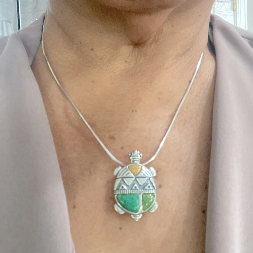 Carolyn Pollack Sterling silver w/ gem stone pendant/brooch & 925 italy chain - Picture 7 of 11